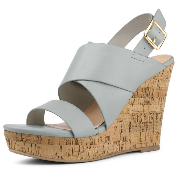 Allegra K Shoes - Women's Wood Wedges Platform Strappy Gray Wedge Sandals